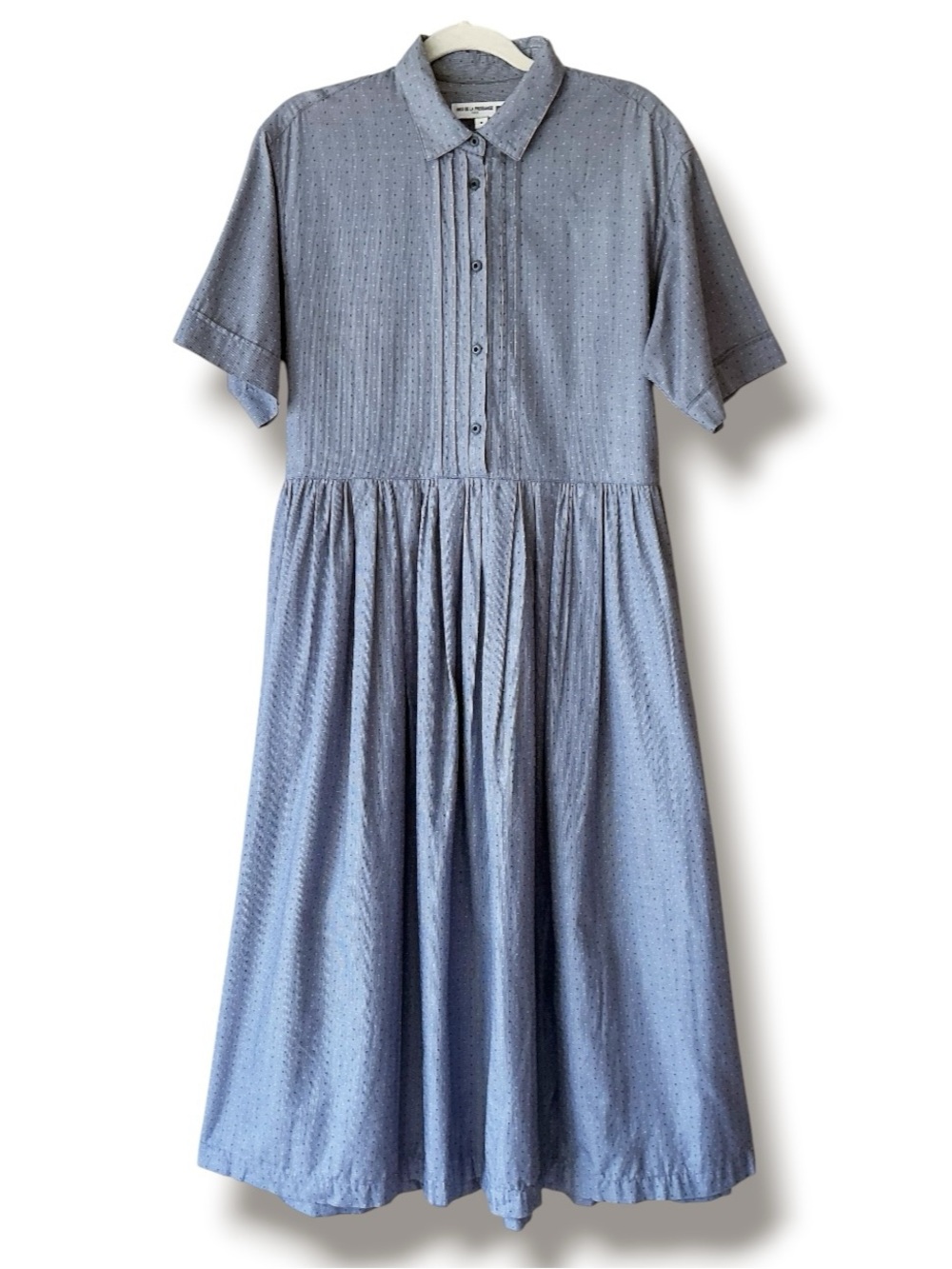 Ines de La Fressange x Uniqlo Pintuck Pleat Short Sleeve Blue Midi Dress Size M - Picture 2 of 11